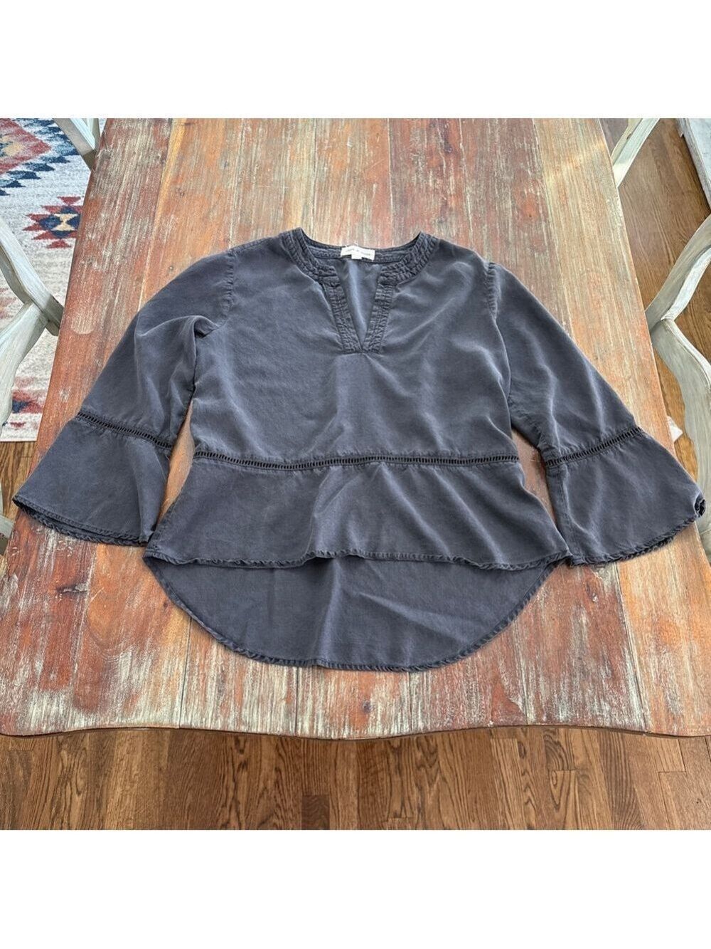 Cloth & Stone Anthro Grey Peplum Bell Sleeve Top Medium